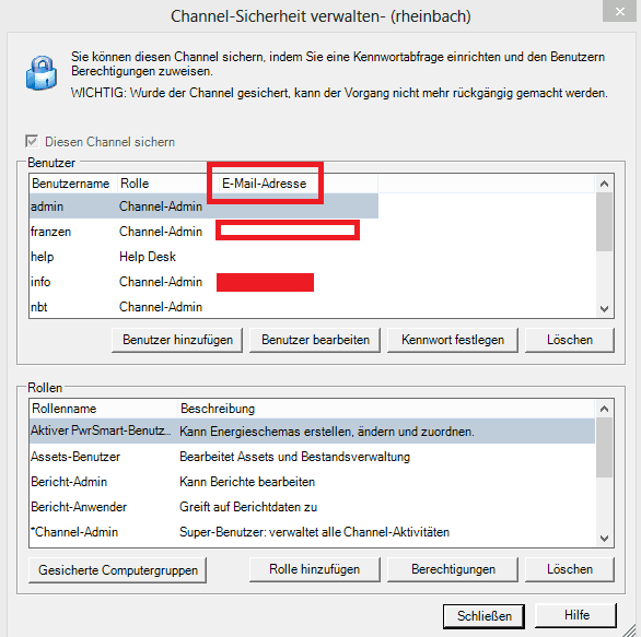 Channel-Sicherheit verwalten